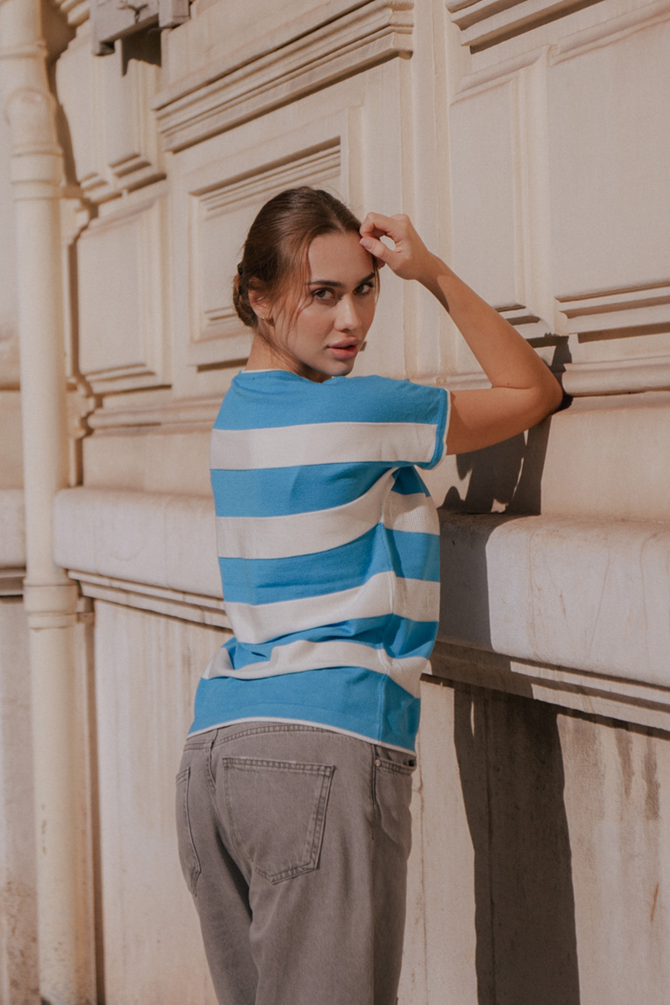 Striped Knitted T-shirt Ancre